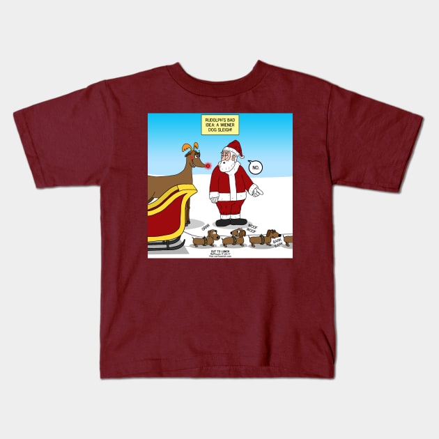 A Wiener Dog Sleigh Kids T-Shirt by OutToLunch